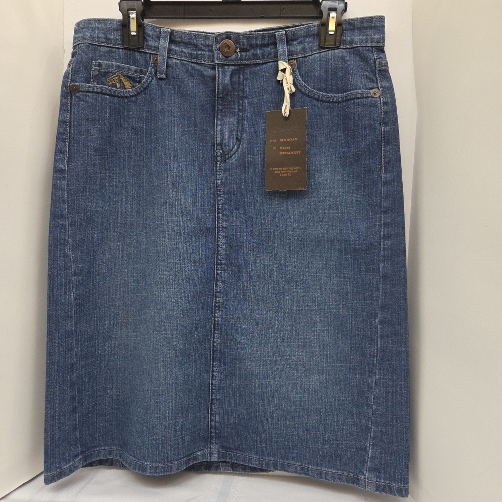 Jordache Blue Denim with Brown Leather Patch Sz 29/8 NWT